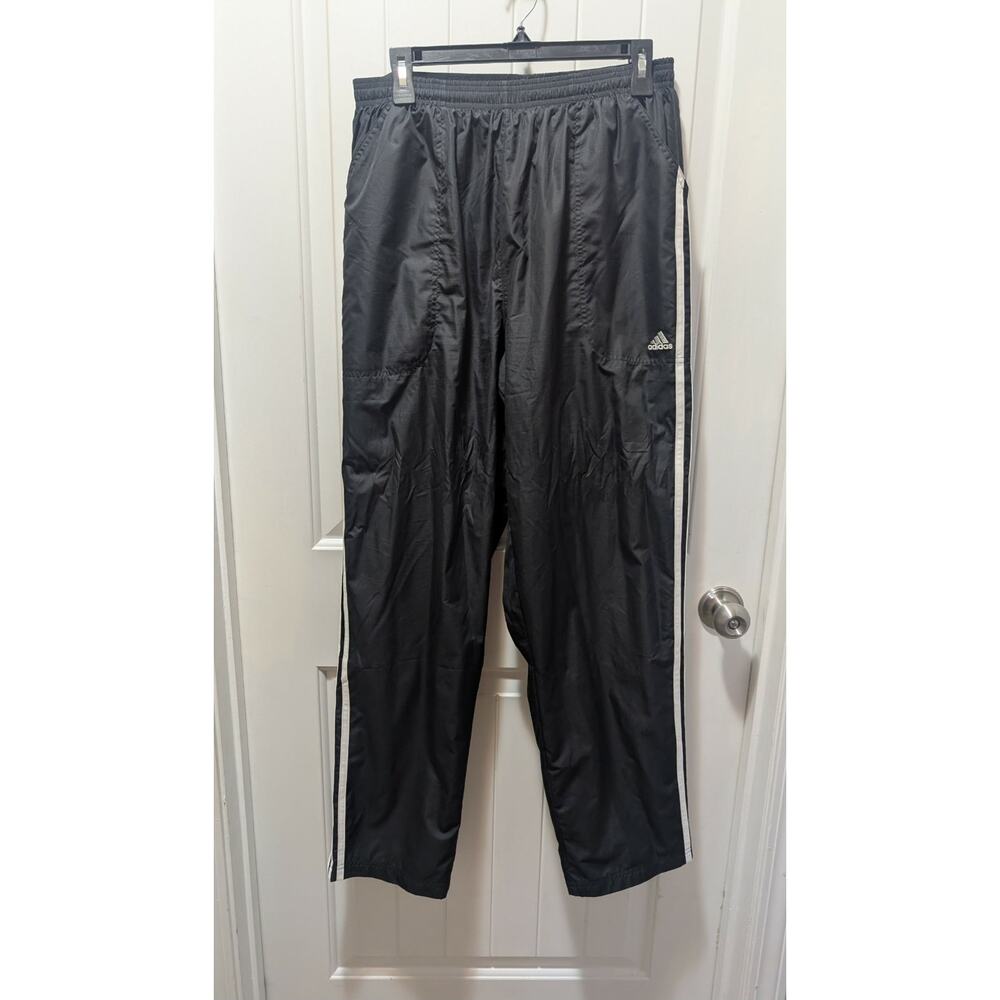 Adidas Athletic Black Track Pants Mens L Y2K Zip Lined Training Workout